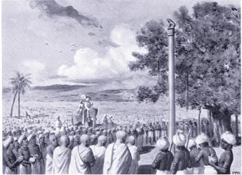 Asokas Missionare errichten eine Edikt-Säule in Lauriya Nandangarh 244 v. Chr.